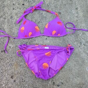 Y2K Old Navy Women's Purple Polka Dot String Bikini Bottom Size Medium Orange